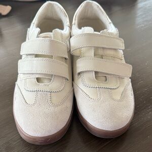 Sam Edelman Talia Cream Suede & Leather Velcro Strap Sneakers